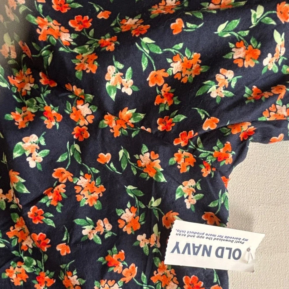 Old Navy Womens 2X Floral‎ Smocked Puff Sleeve Peplum Top Navy Cottagecore